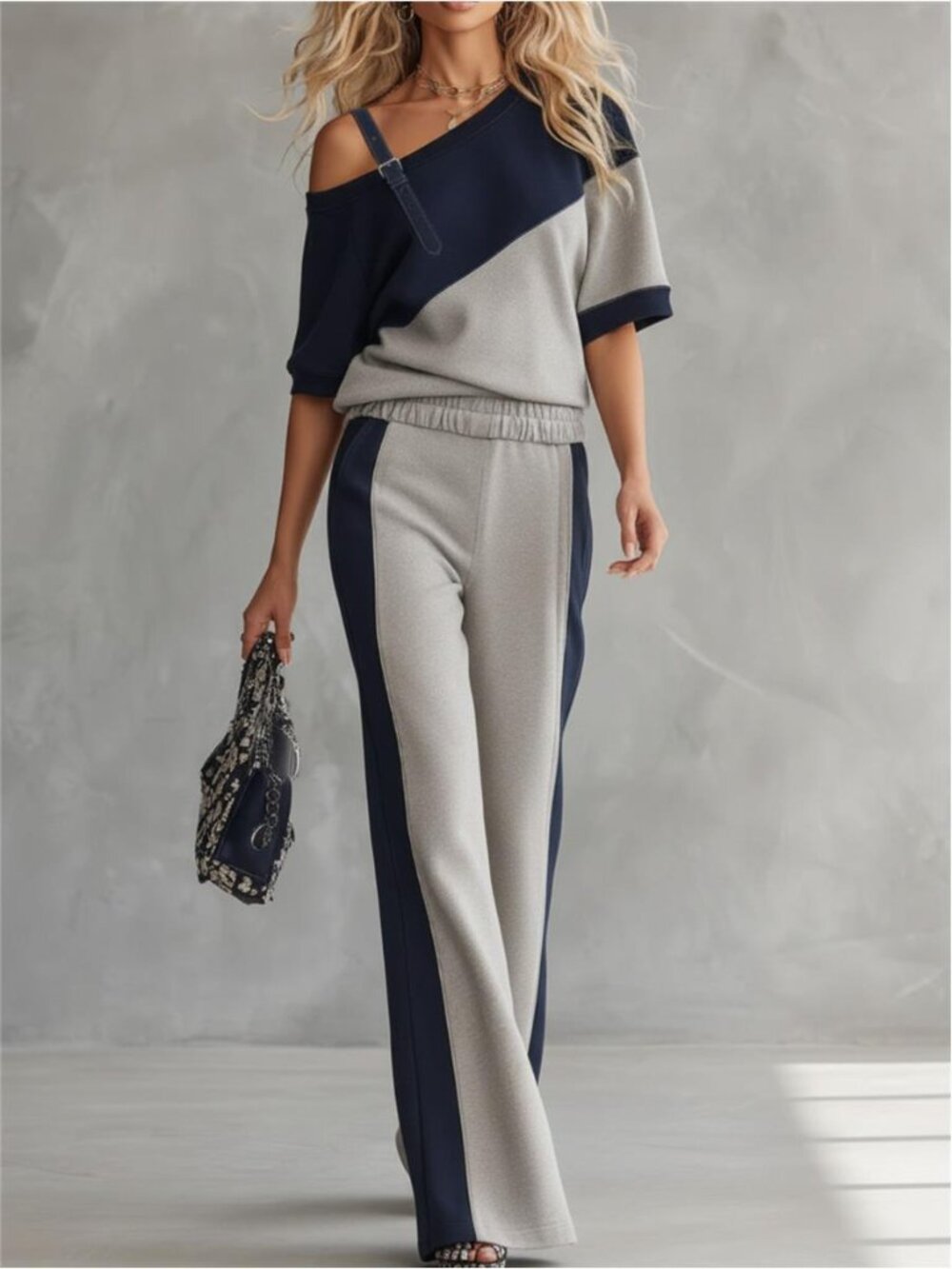 NWT Asymmetric Off-Shoulder Color Block Set